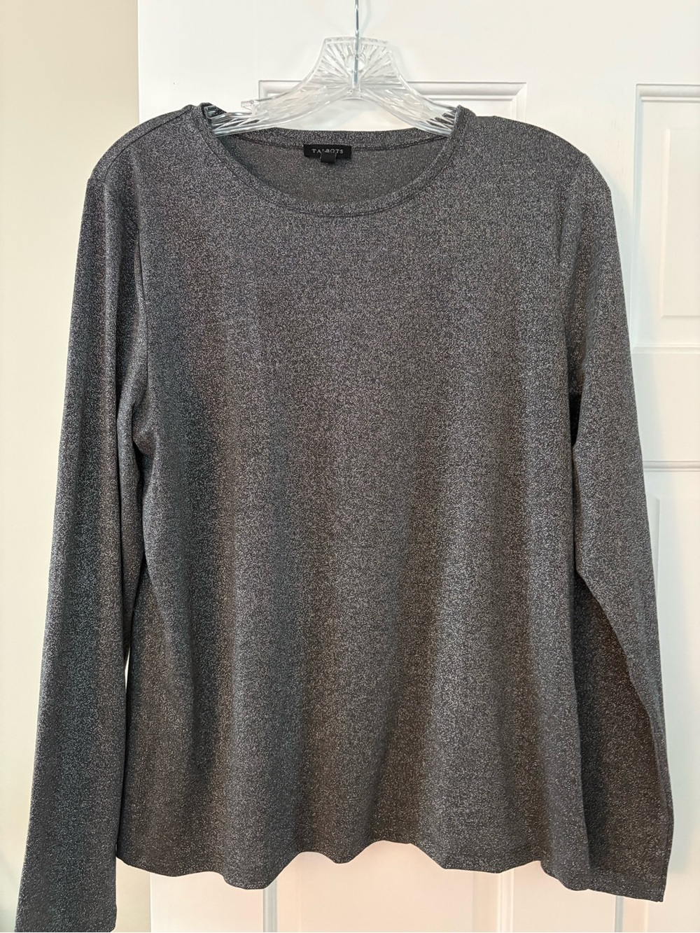 Talbots Silver Shimmer Long Sleeve Crewneck Top